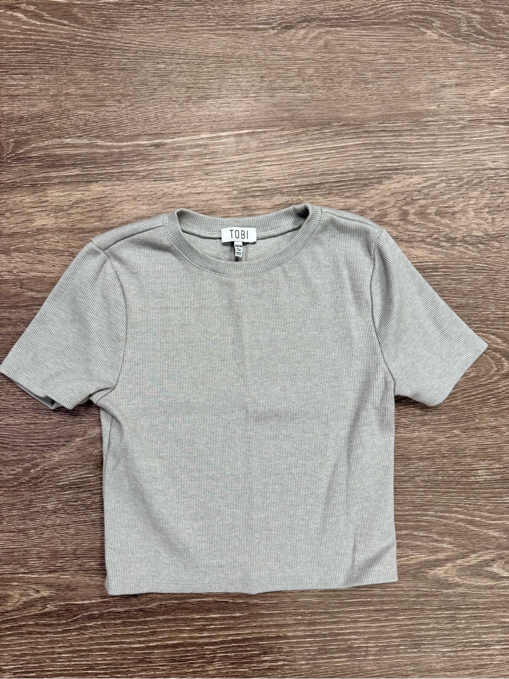 Tobi Gray Ribbed Crop Top XS Fitted Stretch Short Sleeve Minimalist Tee
